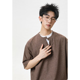 简约假两件短袖T恤男夏季质感宽松不对称双层领半袖潮牌休闲体恤，男装T恤，电商A362