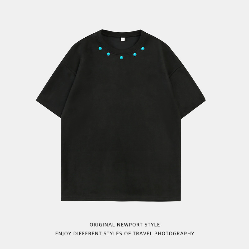 平铺T恤男款夏季领口撞色钉扣情侣宽松半袖体恤衫MT7215-P30控49，男装T恤，电商A362