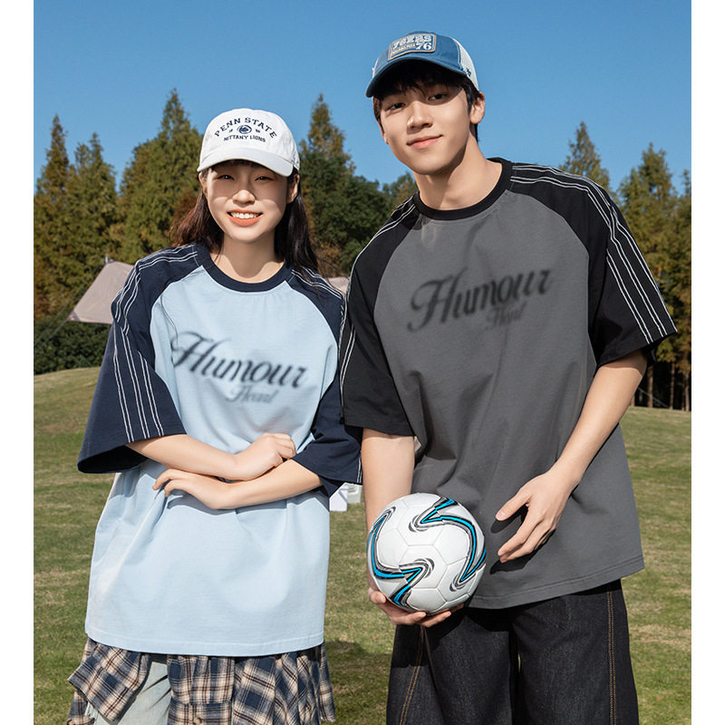 短袖T恤男25夏季新款复古美式字母印花情侣体恤衫MT7174-P38控68，男装T恤，电商A362