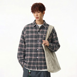 衬衫男春季款基础百搭撞色格纹翻领衬衣情侣外套MC3963-P43，男装衬衫，电商A362