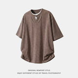 简约假两件短袖T恤男夏季质感宽松不对称双层领半袖潮牌休闲体恤，男装T恤，电商A362