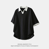 撞色假两件海鸥领短袖polo衫男夏季款复古老钱T恤质感休闲体恤衫，男装T恤，电商A362