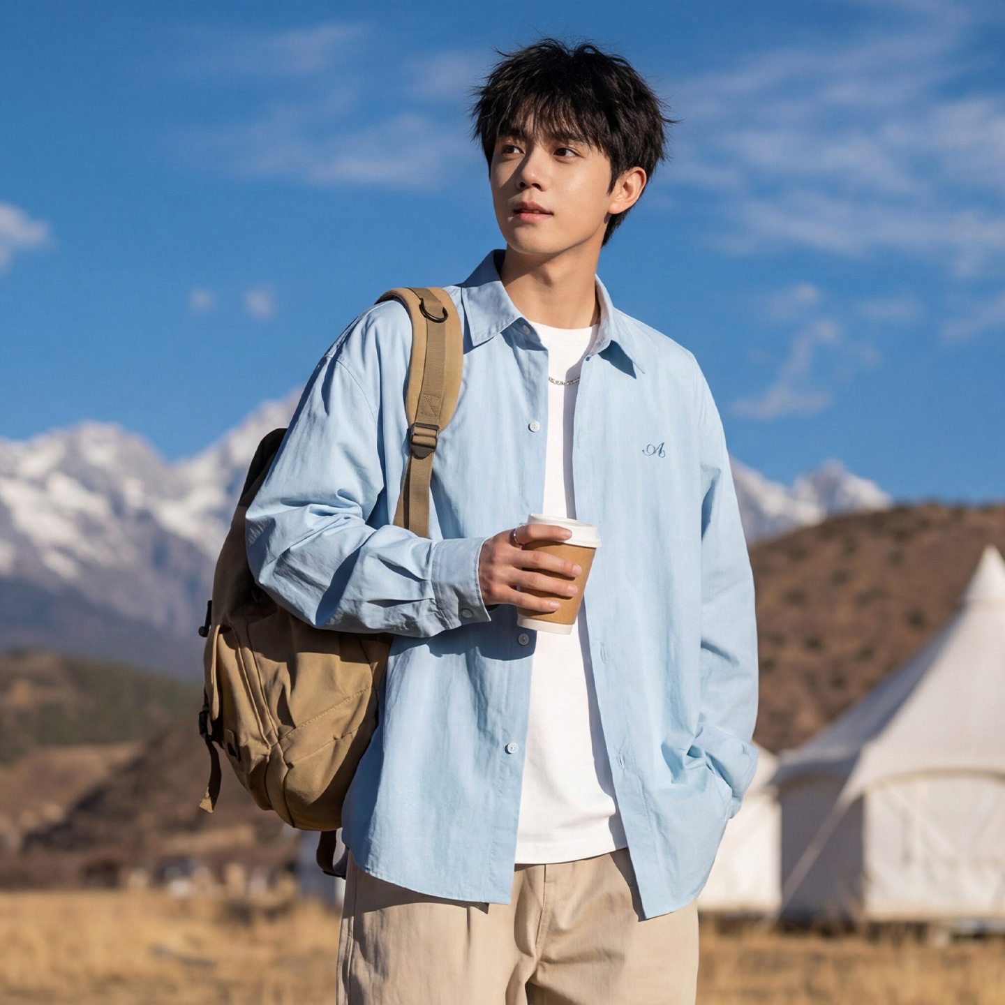 长袖衬衫男春季款cleanfit宽松质感刺绣衬衣外套OC8025-P40控68，男装衬衫，电商A362