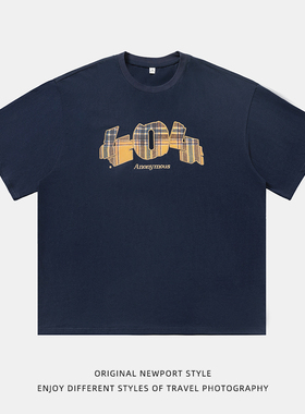 平铺复古质感短袖T恤男夏季新款格纹情侣纯棉体恤MT7151-P33控49