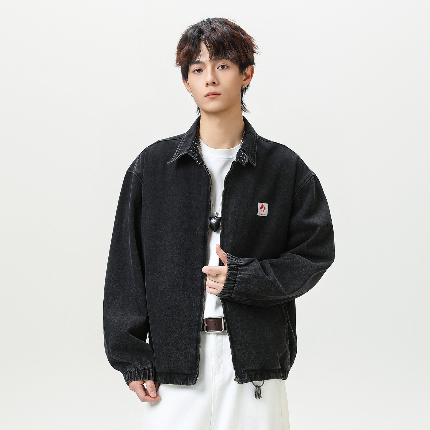 做旧底特律工装牛仔夹克男秋季领口印花短宽廓形MN6044-P85控138,男装夹克,电商A362