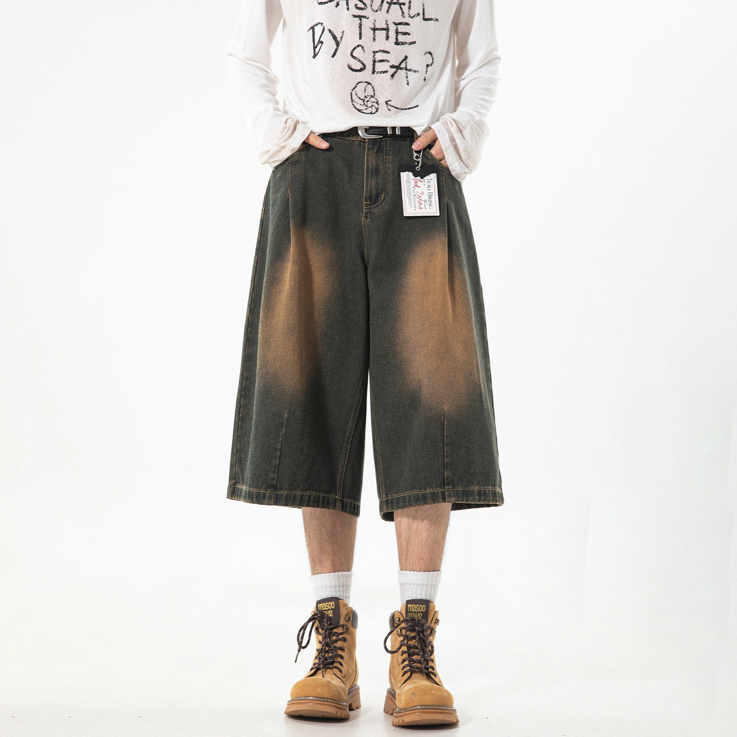 夏季水洗做旧复古质感中裤打褶设计宽松休闲短裤ON2609-P45控78，男装牛仔裤，电商A362