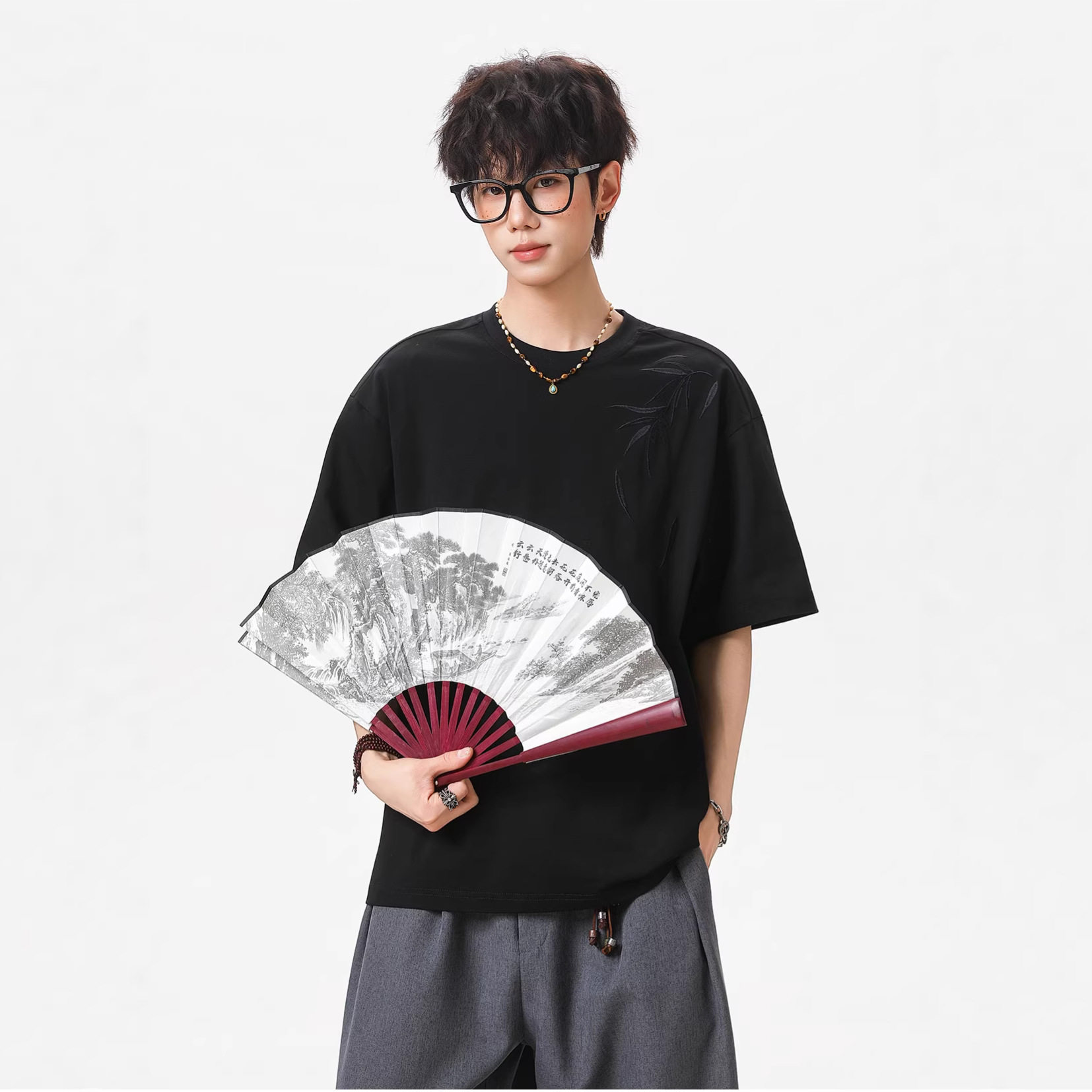 绣花短袖T恤男夏季款宽松百搭风休闲半袖体恤衫OT7291-P35控65，男装T恤，电商A362