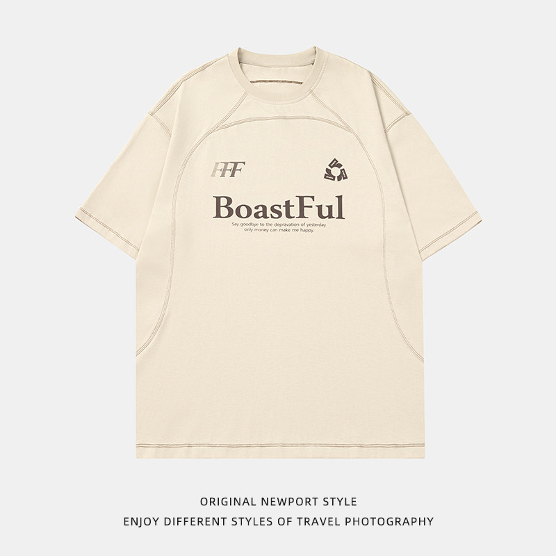 平铺设计短袖T恤男夏季新款复古字母印花体恤衫MT7148-P39控68，男装T恤，电商A362