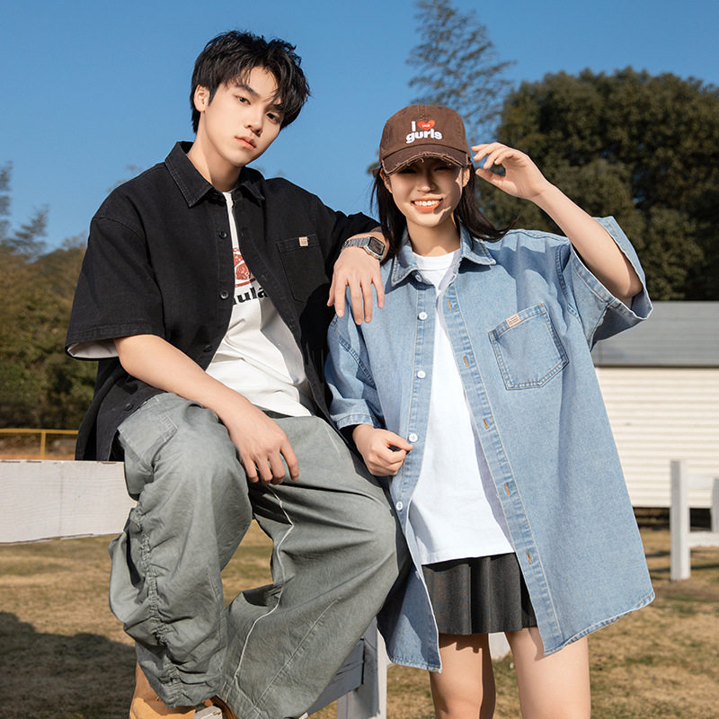 牛仔衬衫男25夏季新款宽松情侣潮牌衬衣外套MC7186-P57控88,男装衬衫,电商A362