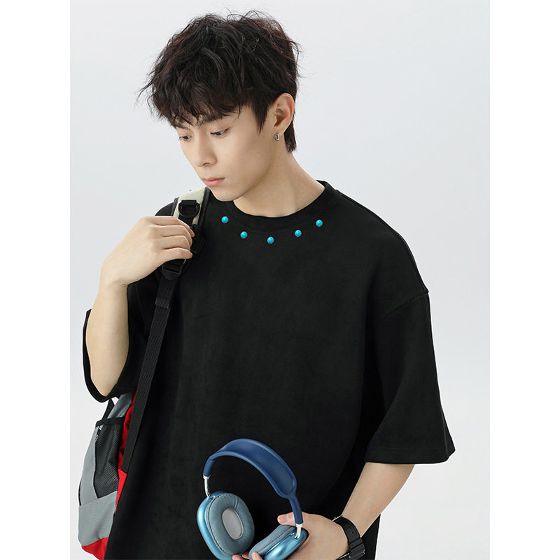 T恤男装夏季新款领口仿绿松石钉扣设计潮牌体恤衫MT7215-P30控49，男装T恤，电商A362