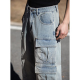 美式复古多口袋水洗做旧牛仔裤街直筒宽松工装长裤L2283-P68控108，男装牛仔裤，电商A362