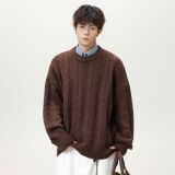 圆领毛衣男秋冬新款纯色宽松潮牌麻花线衣针织衫K4097-P51控88，男装针织衫/毛衣，电商A362