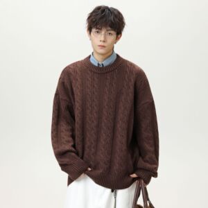 圆领毛衣男秋冬新款纯色宽松潮牌麻花线衣针织衫K4097-P51控88,男装针织衫/毛衣,电商A362