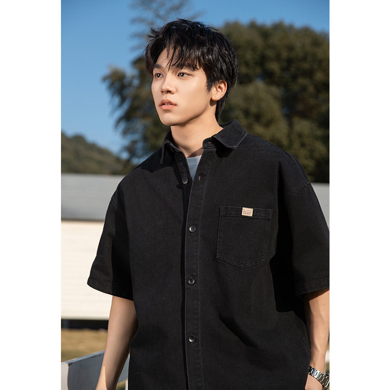 牛仔衬衫男25夏季新款宽松情侣潮牌衬衣外套MC7186-P57控88,男装衬衫,电商A362
