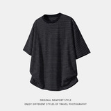 简约黑白条纹圆领短袖T恤男夏季新款休闲百搭潮牌美式半袖体恤衫，男装T恤，电商A362