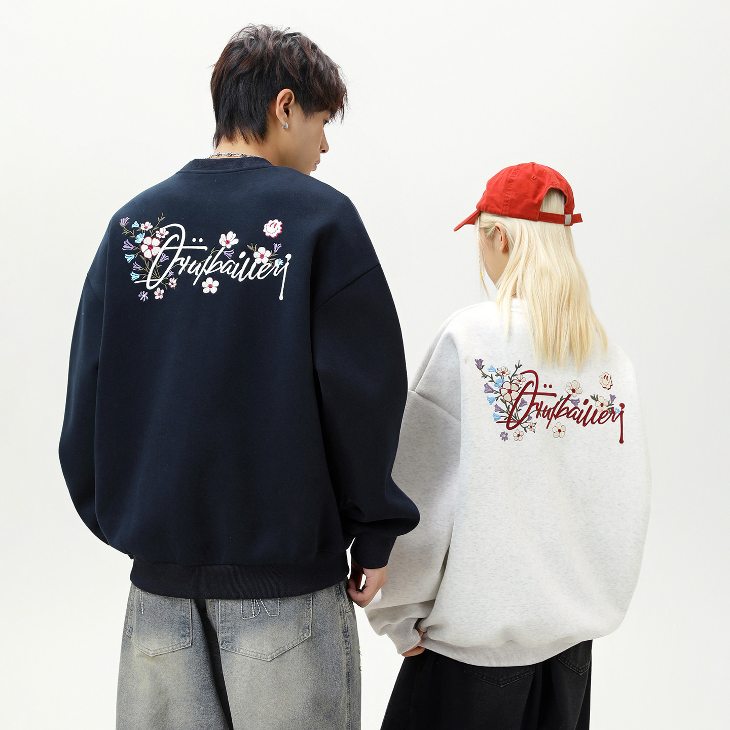 男女情侣秋季款重工撞色刺绣潮牌宽松套头衫MW3967-P55控85，男装卫衣，电商A362