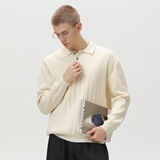 肌理感翻领毛衣男秋冬新款感纯色polo领针织衫MM4161-P70控108，男装Polo衫，电商A362