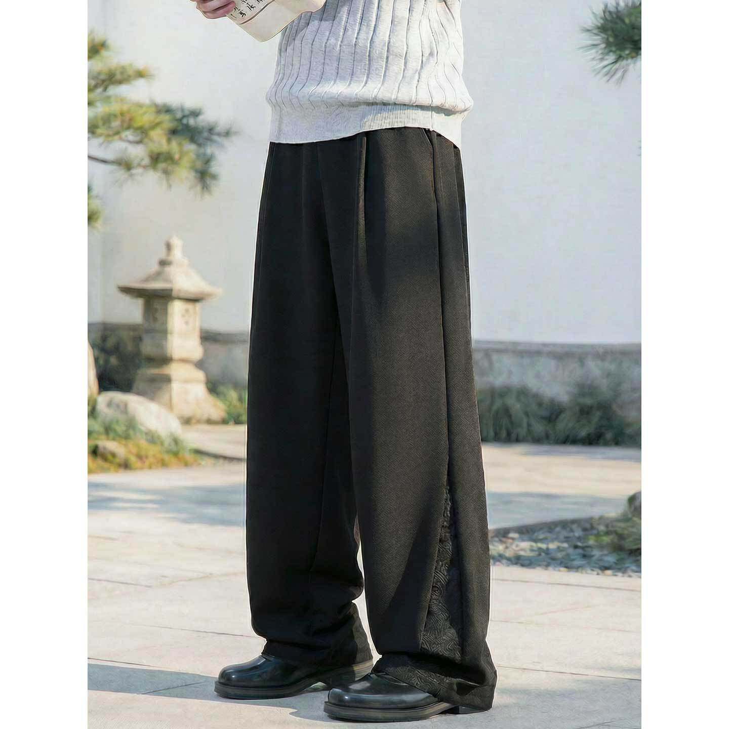 拼接休闲裤男春夏款双打褶设计垂感宽松长裤子OK2698-40控75，男装休闲裤，电商A362