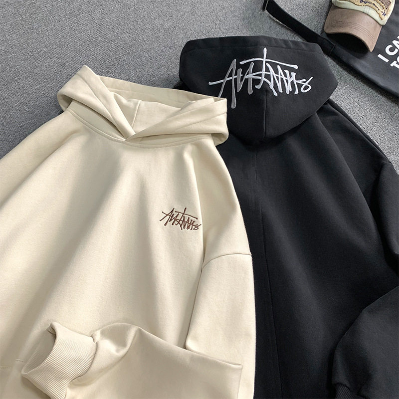 手绘字母刺绣卫衣女秋冬新款情侣帽衫宽松外套L3840-P52控88,男装卫衣,电商A362