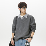V领毛衣男秋冬新款复古翻领polo针织衫保暖外套MM4149-P60控98，男装Polo衫，电商A362