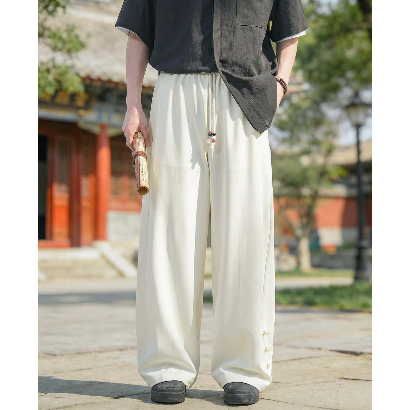 春夏款排扣设计直筒宽松潮牌长裤垂感透气休闲裤OK2697-P45控85,男装休闲裤,电商A362