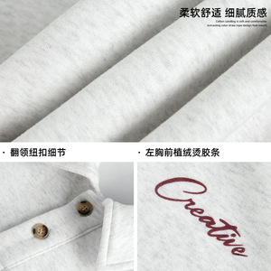 卫衣男秋季新款复古宽松领口纽扣长袖polo套头衫MW3971-P60控98图片