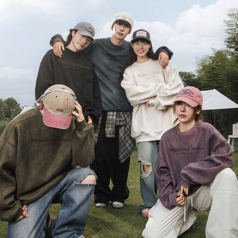 印花圆领卫衣女秋冬款分割设计潮牌宽松情侣外套L3852-P38控68，男装卫衣，电商A362