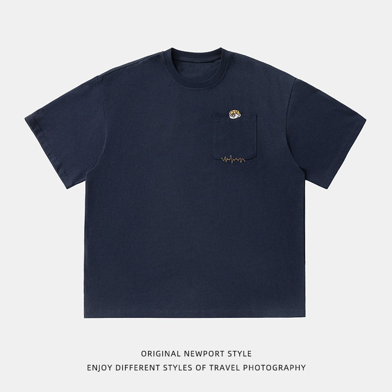 平铺T恤男女夏新款口袋刺绣设计宽松圆领体恤衫MT7156-P35控55，男装T恤，电商A362