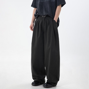 男春季新款双褶口袋廓形宽松直筒裤复古质感长裤子OK2581-P60控98，男装休闲裤，电商A362