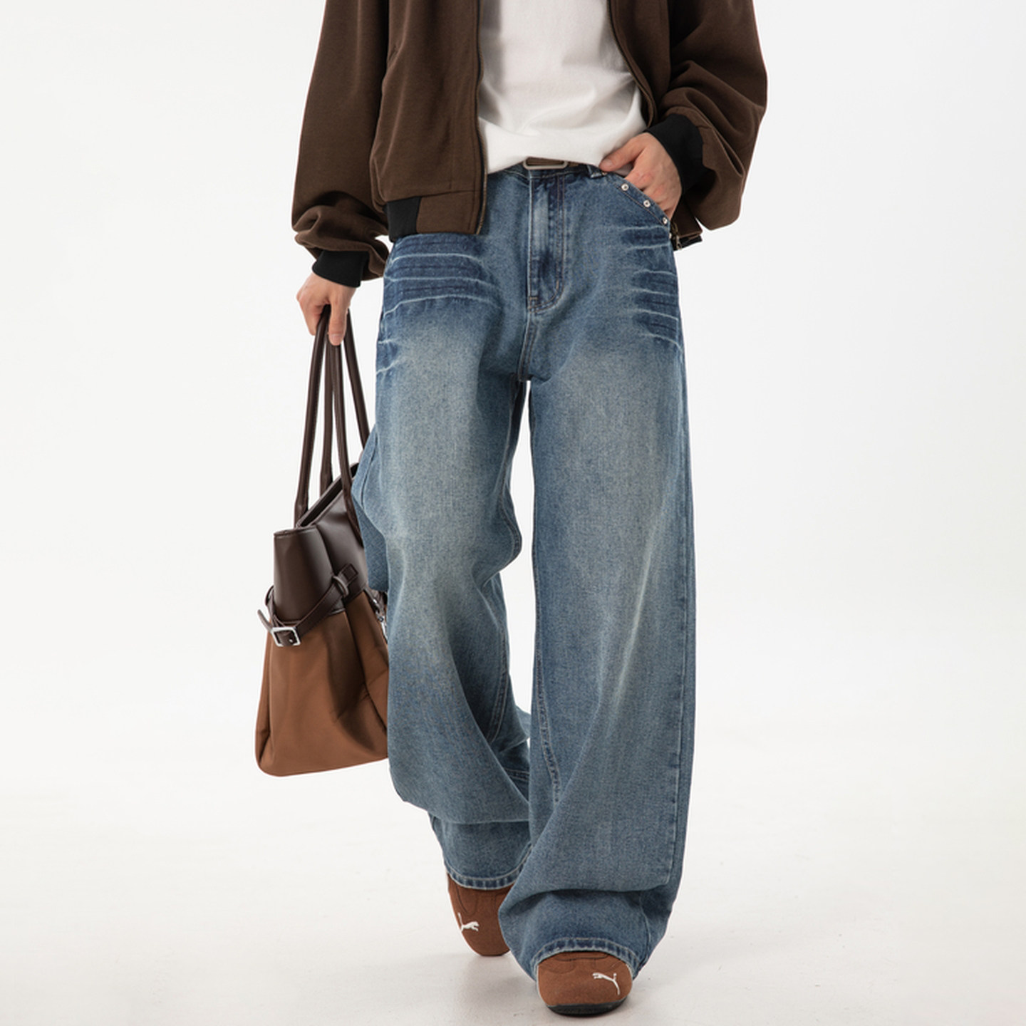 直筒牛仔裤男秋季新款复古美式半松紧长MN2455-P60控88，男装牛仔裤，电商A362