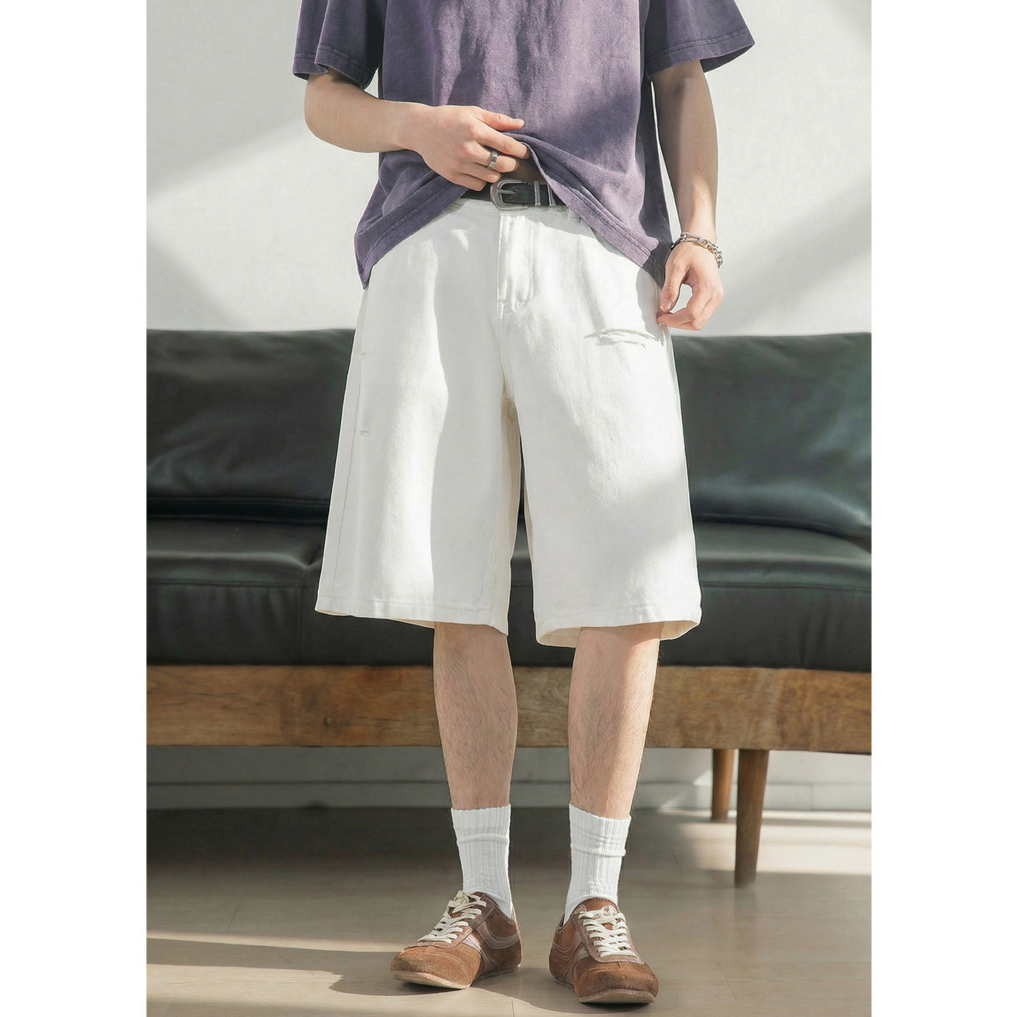 夏季款复古水洗潮牌中裤直筒宽松休闲五分裤子ON2694-P40控75，男装牛仔裤，电商A362