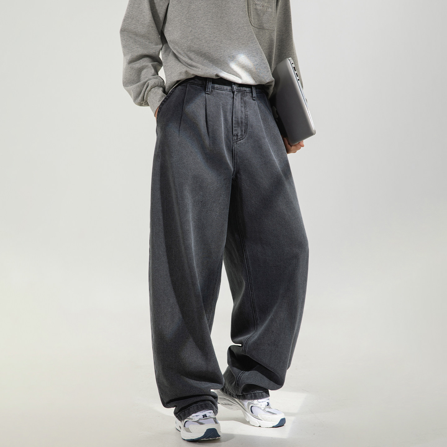 春季新款日系宽松长裤子复古打褶基础百搭直筒裤MN2498-P55控88,女装牛仔裤,电商A362