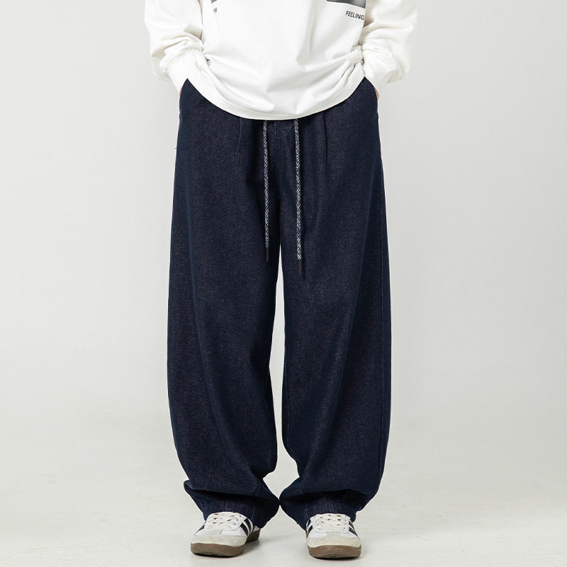 男春季新款裤子脚口打褶设计美式宽松个性腰绳长裤MN2407-P60控88，男装牛仔裤，电商A362