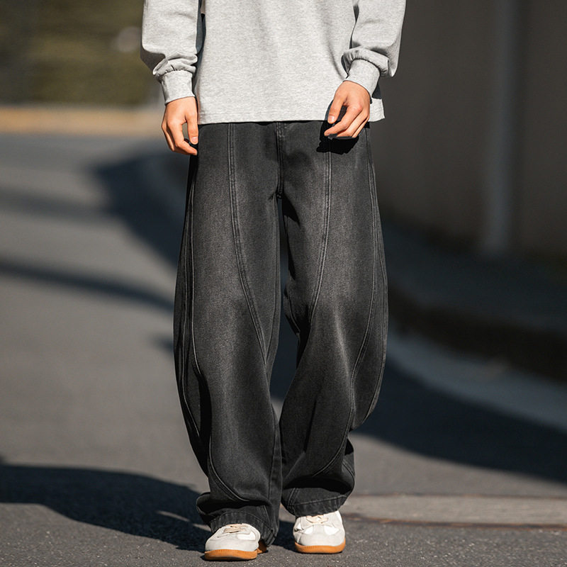 牛仔裤男春季新款分割设计廓形宽松休闲裤子L2365-P65控98,男装休闲裤,电商A362