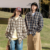 春夏款情侣复古长袖衬衫撞色连帽抽绳设计外套MC7139-P50控78，男装衬衫，电商A362