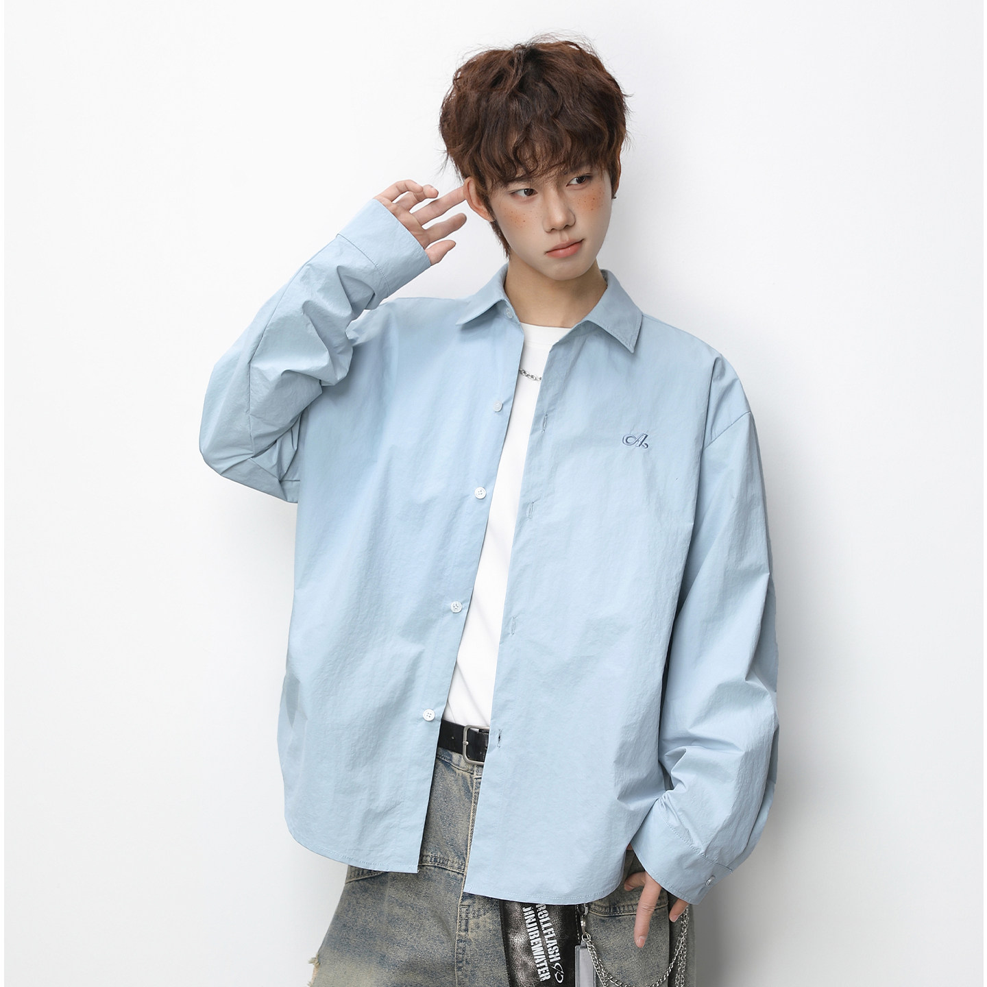 衬衫春款街上衣cleanfit级感纯色宽松衬衣外套OC8025-P40控68，男装衬衫，电商A362