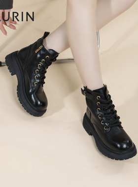 索兰马丁靴2024冬季新款英伦风休闲厚底粗跟拉链短靴女24DX28510