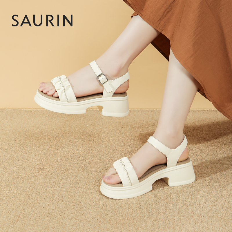 索兰一字带休闲厚底凉鞋