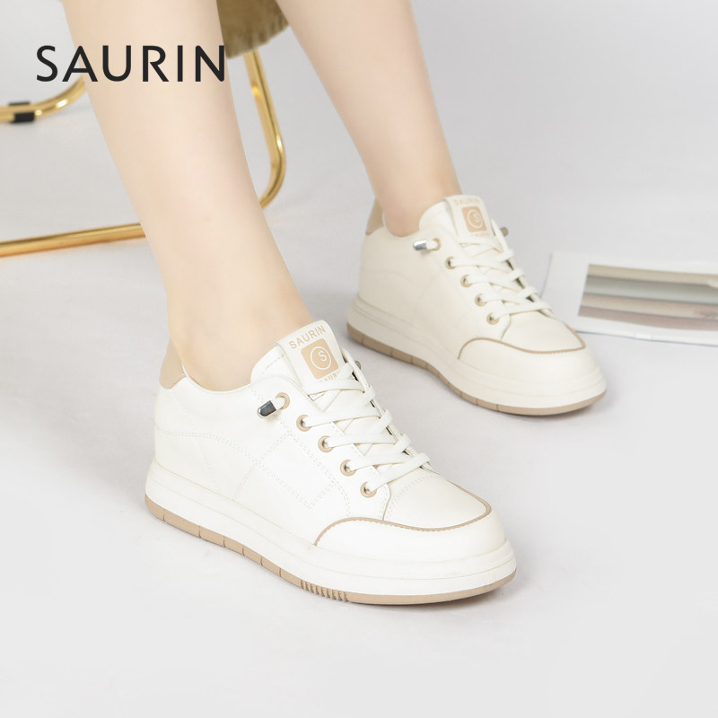 索兰女鞋2024春季新款时尚运动小白鞋厚底内增高休闲鞋24ax15205