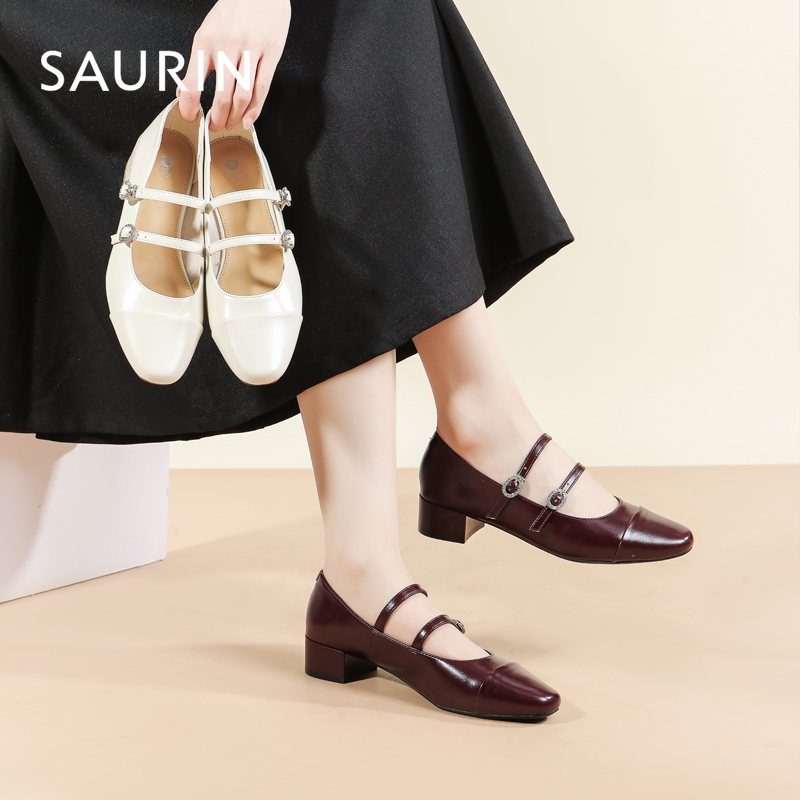 索兰法式玛丽珍粗跟浅口单鞋