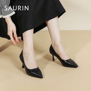 通勤职场尖头工作单鞋 新款 24CT331112 女2025秋季 索兰黑色细高跟鞋