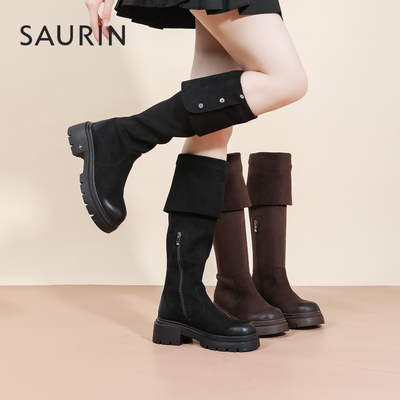 索兰洋气好看复古圆头骑士靴