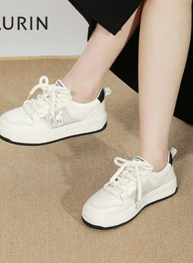 索兰小白鞋子女2025春季新款休闲百搭透气网面厚底板鞋25AX47217