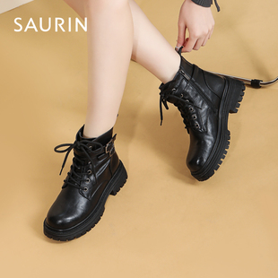 索兰厚底增高马丁靴女2025秋冬新款英伦风小个子粗跟短靴25DX6511