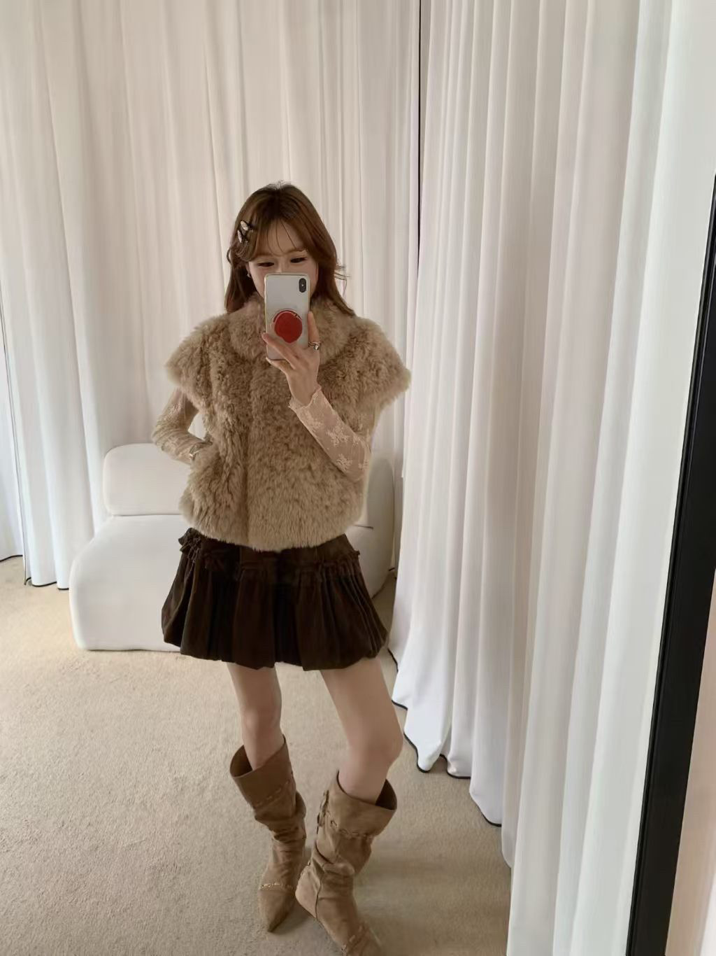 26新款环保皮草秋冬休闲外套可爱小女生皮毛一体毛绒绒小个子短款