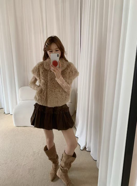 26新款环保皮草秋冬休闲外套可爱小女生皮毛一体毛绒绒小个子短款