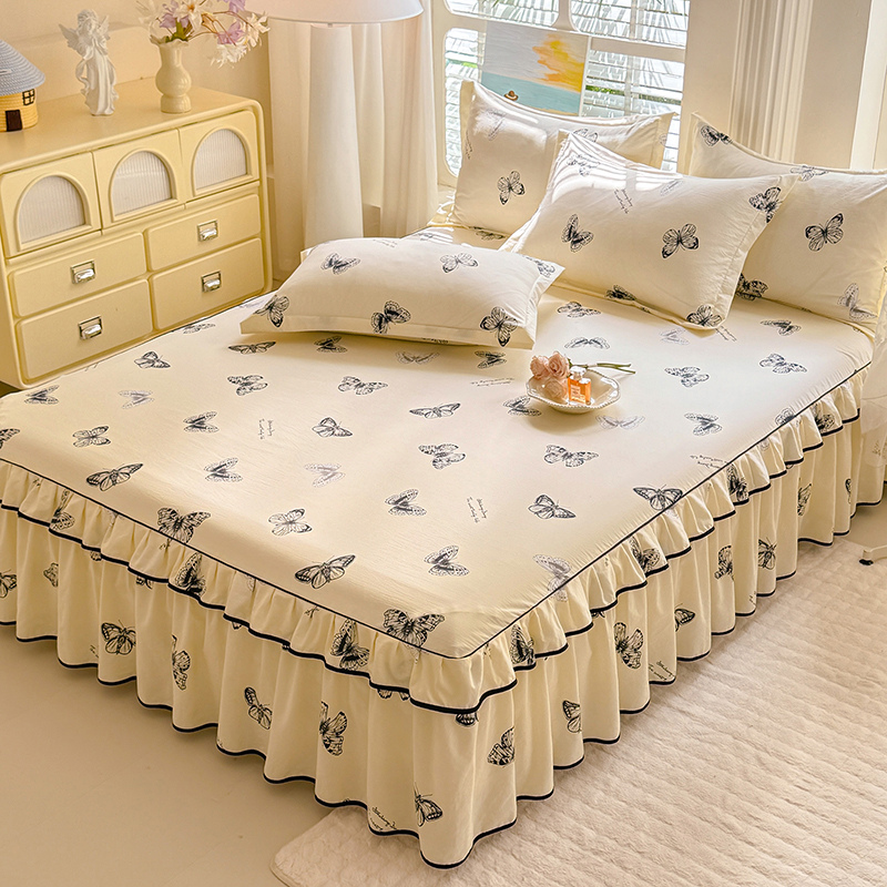 热销床单双层花边单件床罩席梦思席梦思防滑保护套床裙三件套床笠