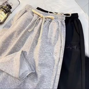 子 男生宽松百搭松紧抽绳直筒束脚裤 2024春季 微喇运动灰色卫裤