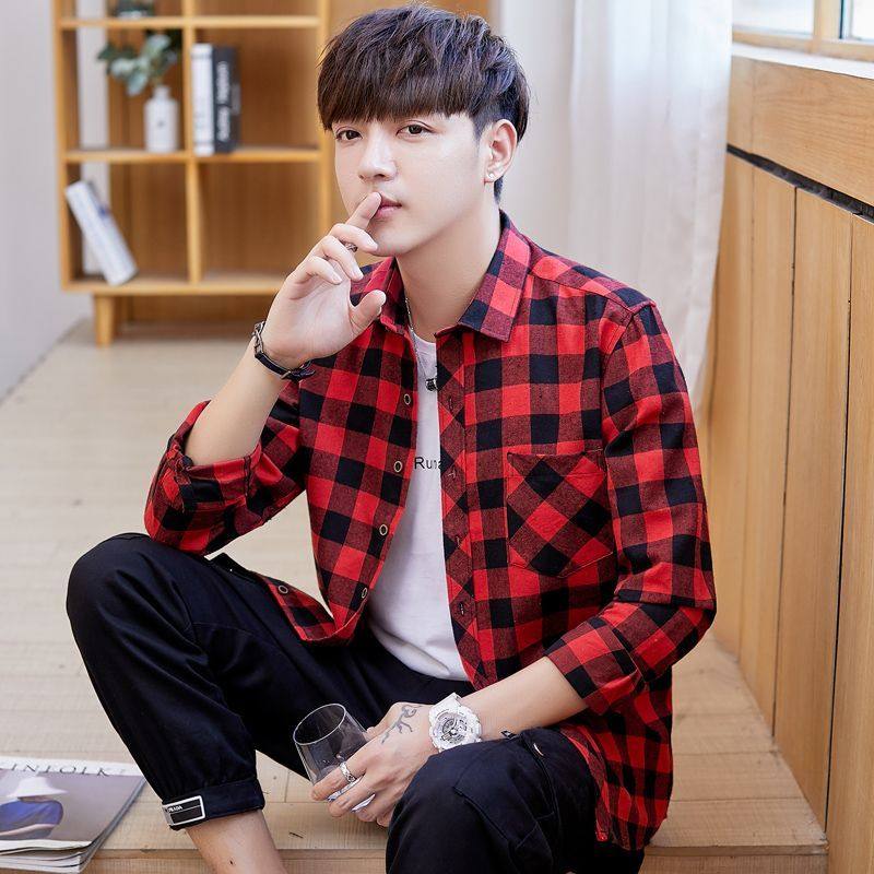 外套长袖衬衫男格子休闲百搭春秋新款上衣青年痞帅潮流衬衣,男装,衬衫,淘宝优惠券,粉丝福利购,淘宝优惠卷
