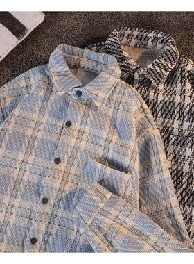 春秋港风复古休闲衬衣潮牌ins宽松格子衬衫男长袖外套 W5747-P35